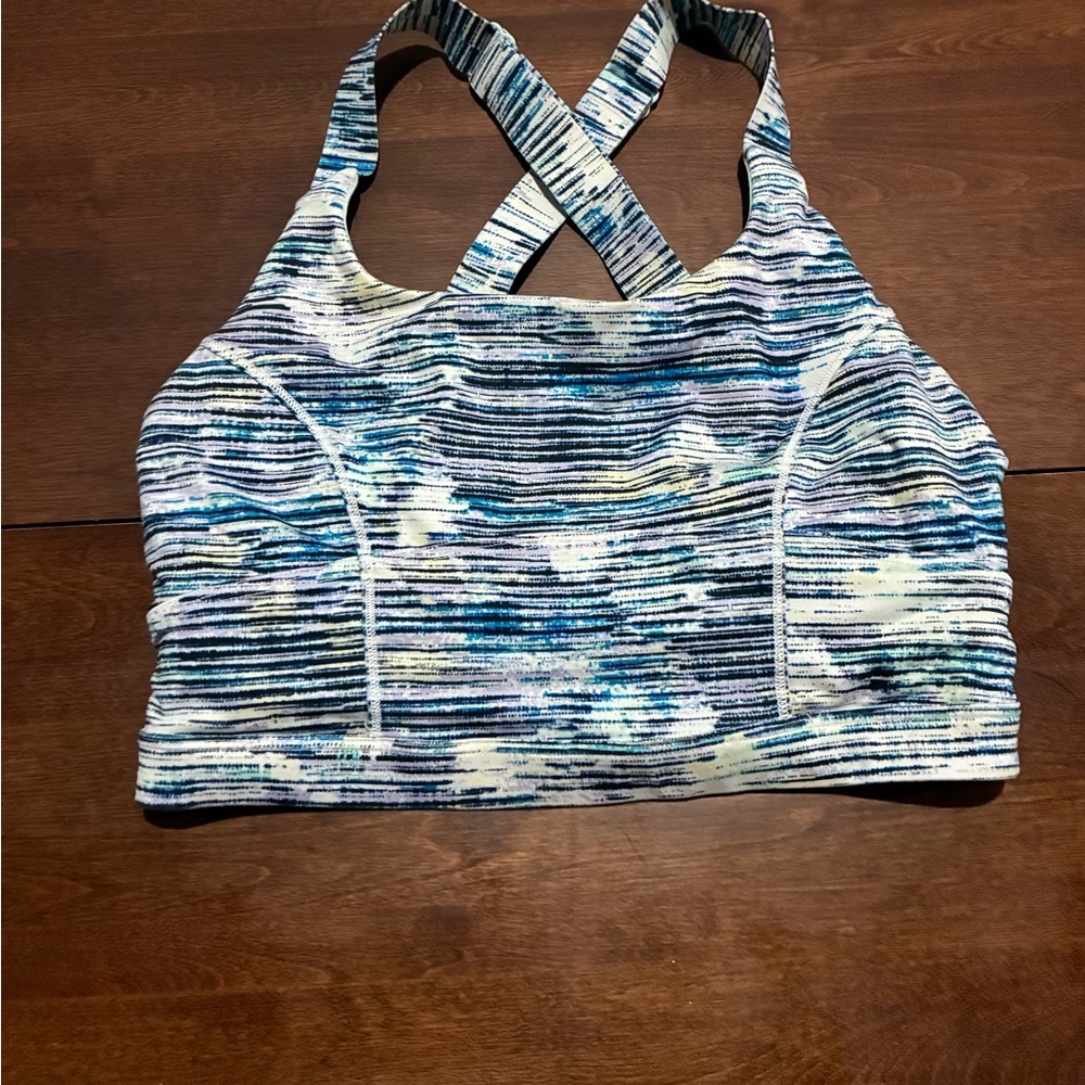 Women's Striped Blue and White Sports Bra